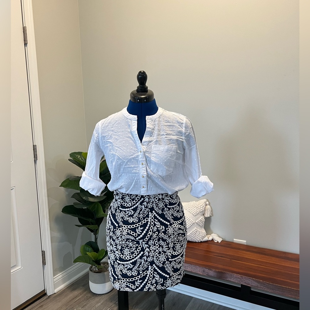 Cute white top from Zac and Rachel paired with blue skirt from Francesca.